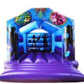 Adult bouncy castle with people
 dancing in a disco theme. For hire in Ashford.